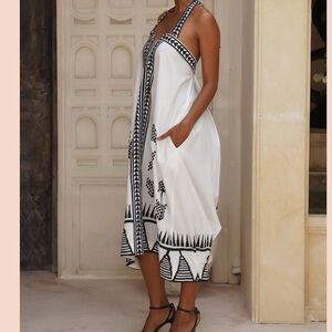 NWT Mo Maya Women's Size M /L Hand Block Print Tara Halter Midi Dress